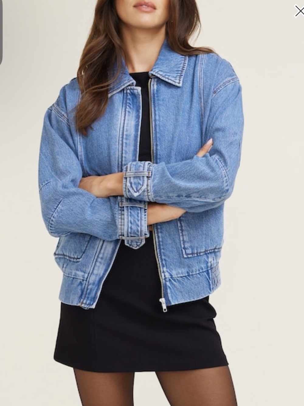 Dynamite Collared Blue Denim Zip-Front Jacket
